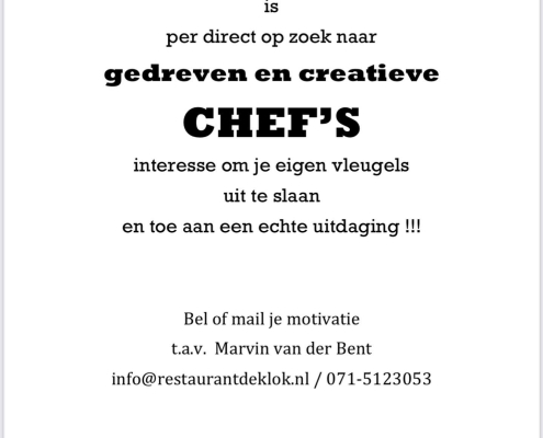 vacature restaurant de klok, euro-toques