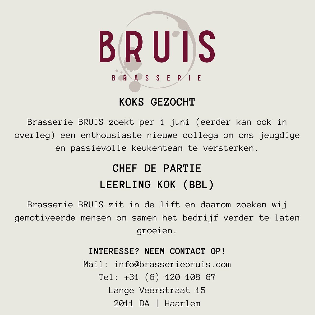 vacature brasserie bruis, euro-toques nederland